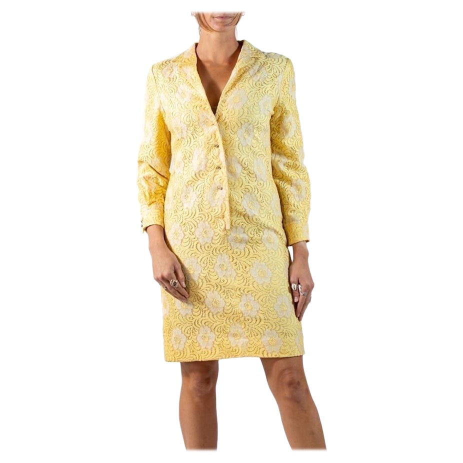 1960S Yellow & White Cotton Lace Shirt Dress For Sale