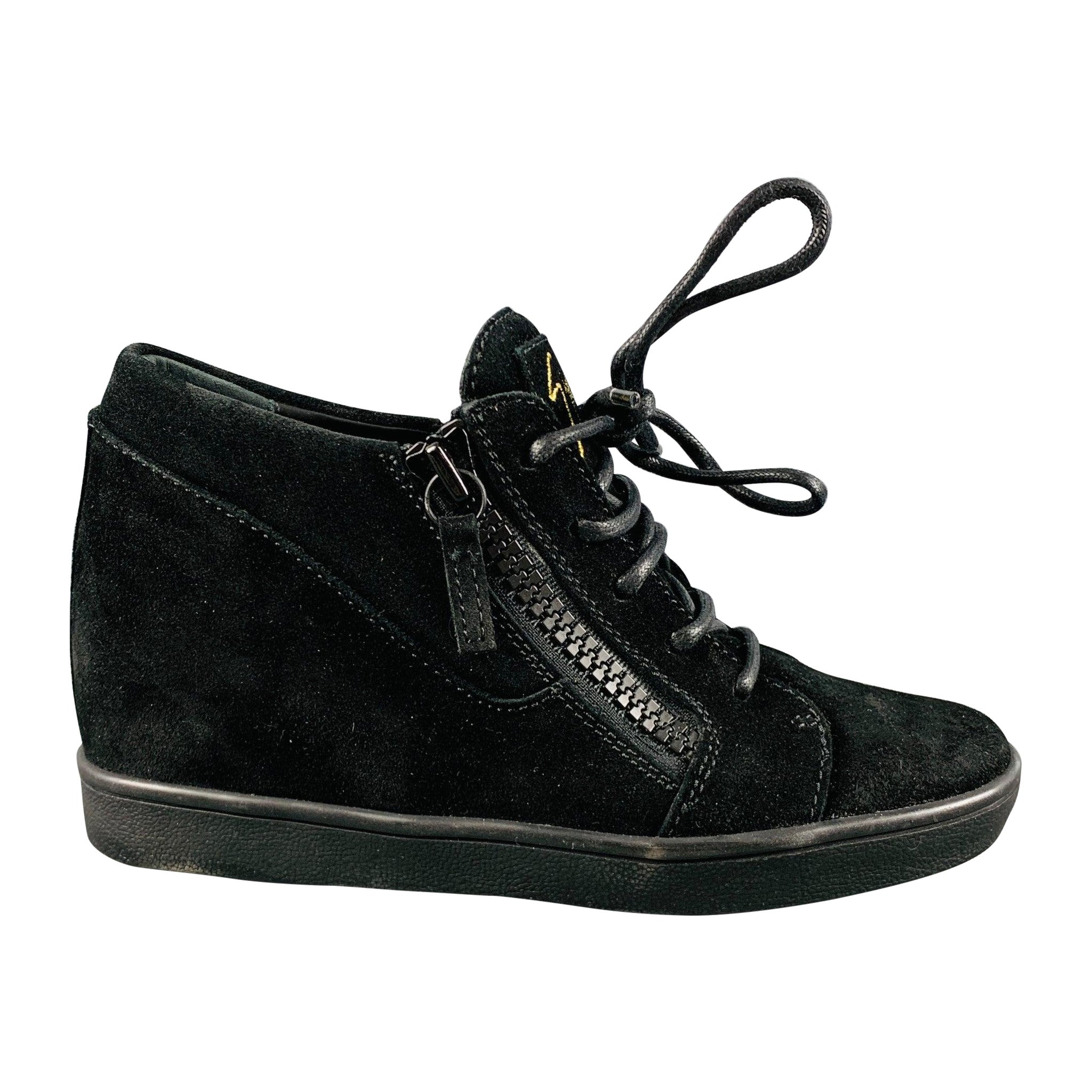 GIUSEPPE ZANOTTI Size 5 Black Suede High Top Sneakers For Sale