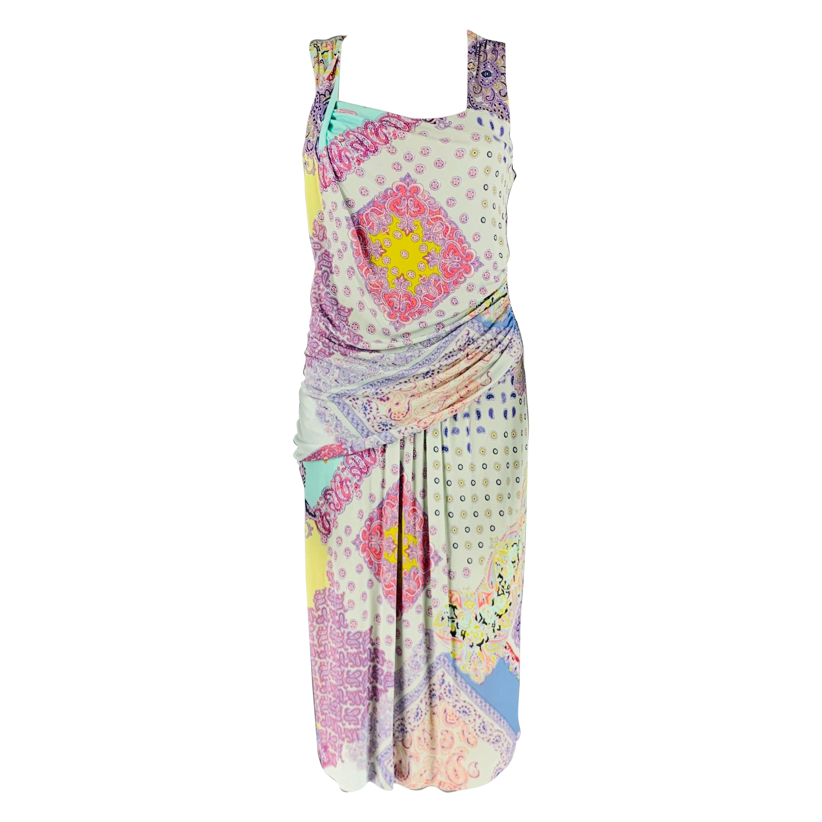 ETRO Size 6 Multi-Color Lilac Viscose Paisley Draped Dress For Sale