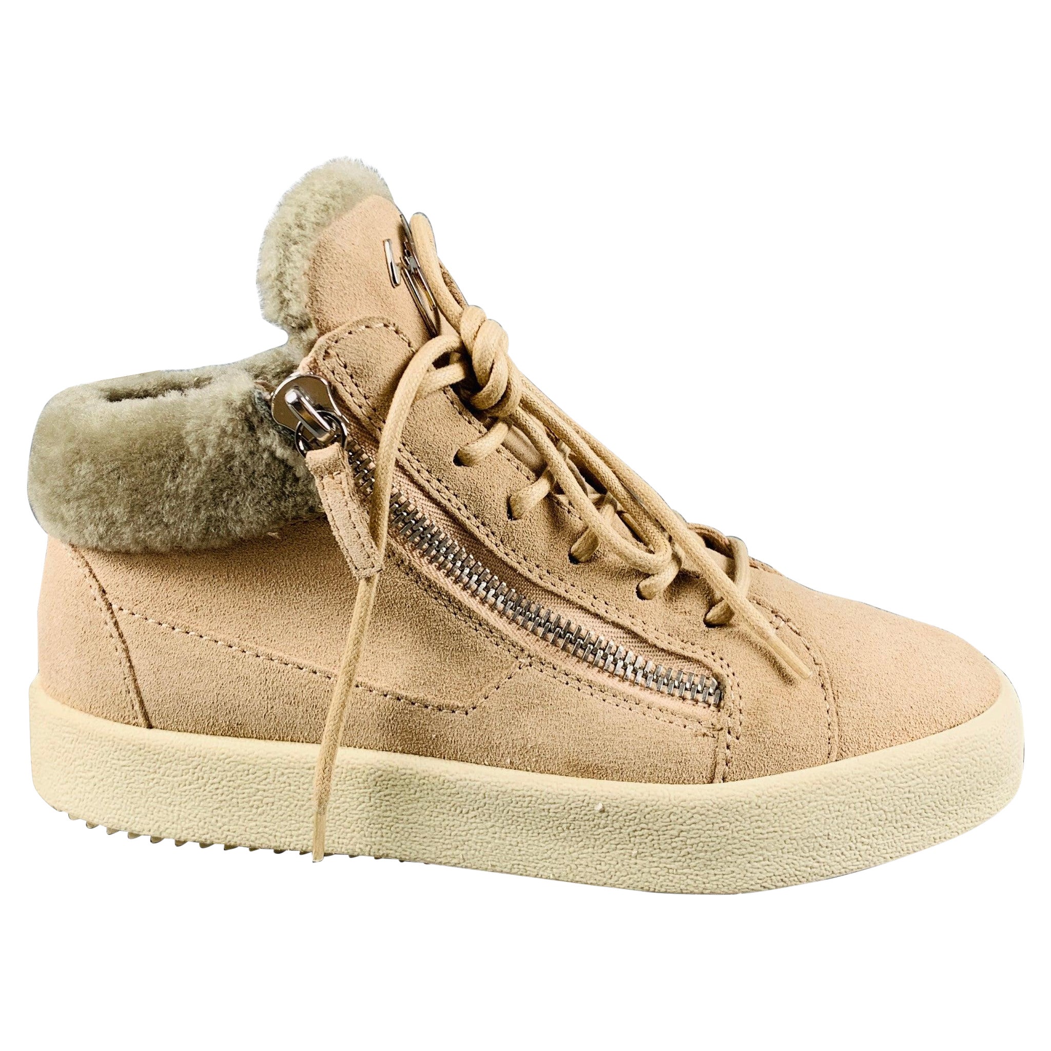 GIUSEPPE ZANOTTI Size 9.5 Pink Grey Suede Faux shearling High Top Sneakers For Sale