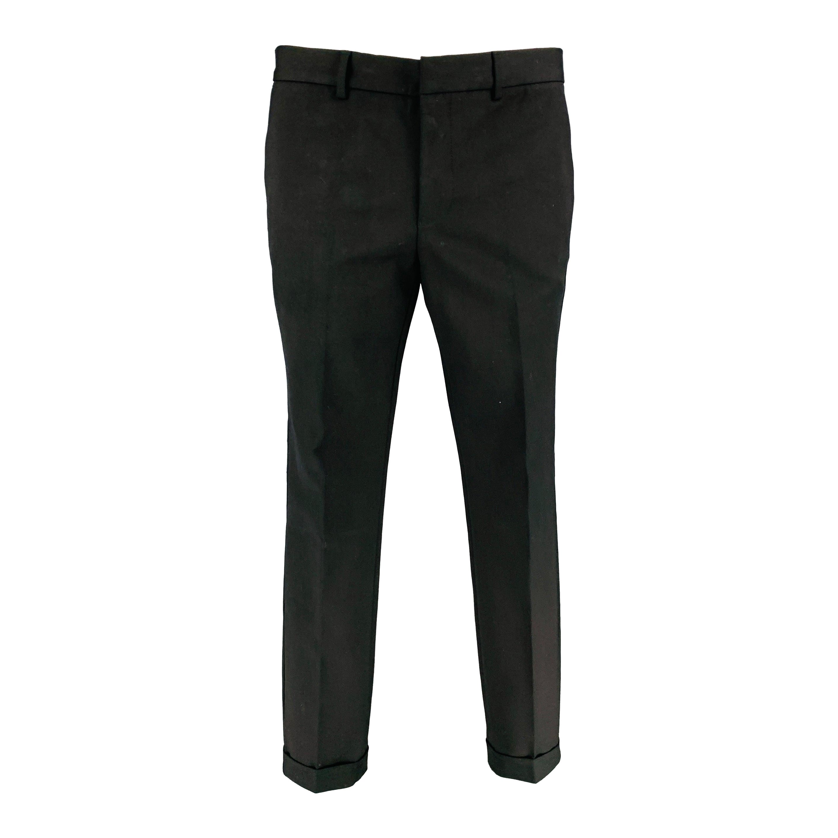 EMPORIO ARMANI Size 34 Black Cotton Elastane Cuffed Dress Pants For Sale