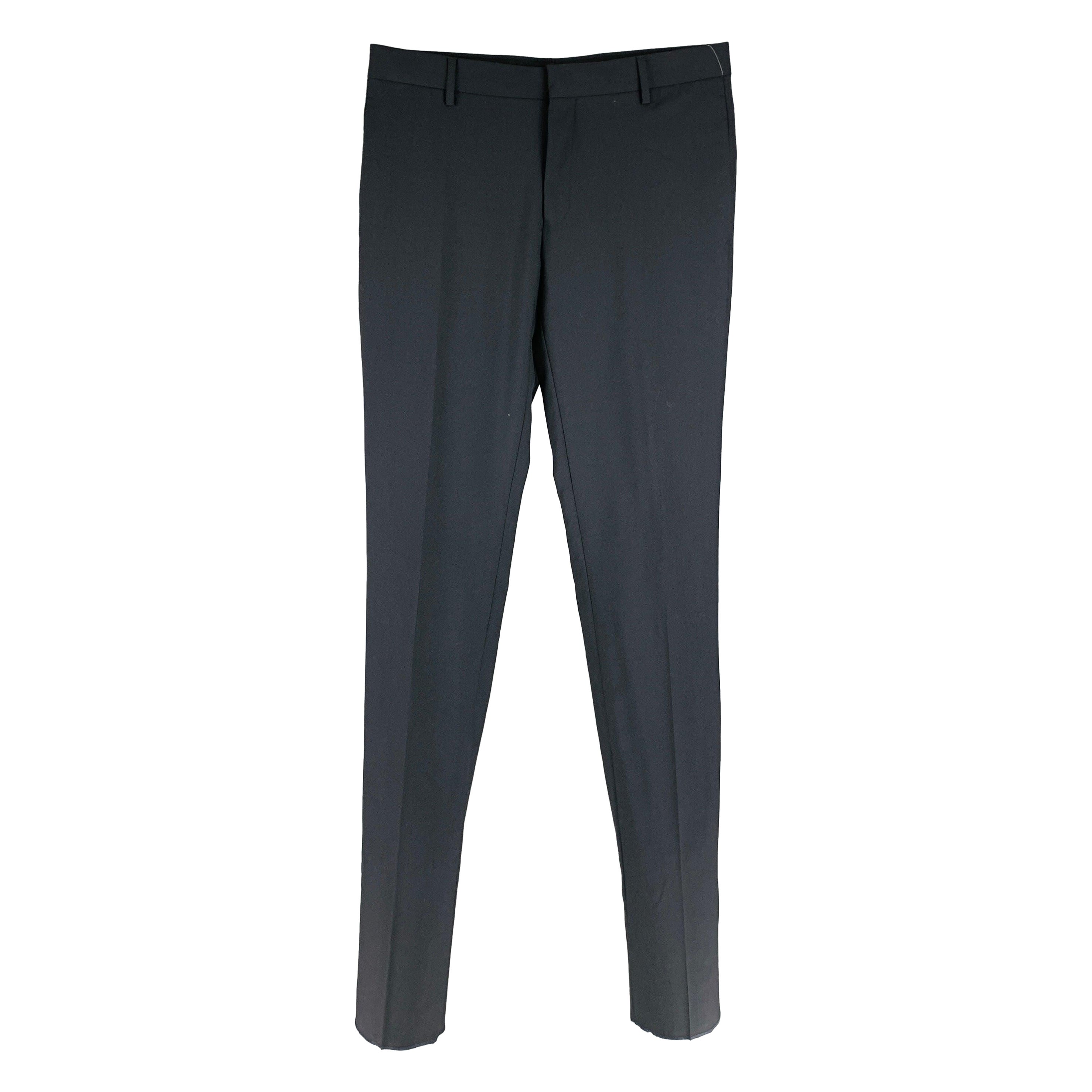DIOR HOMME Size 30 Navy Virgin Wool Flat Front Dress Pants For Sale