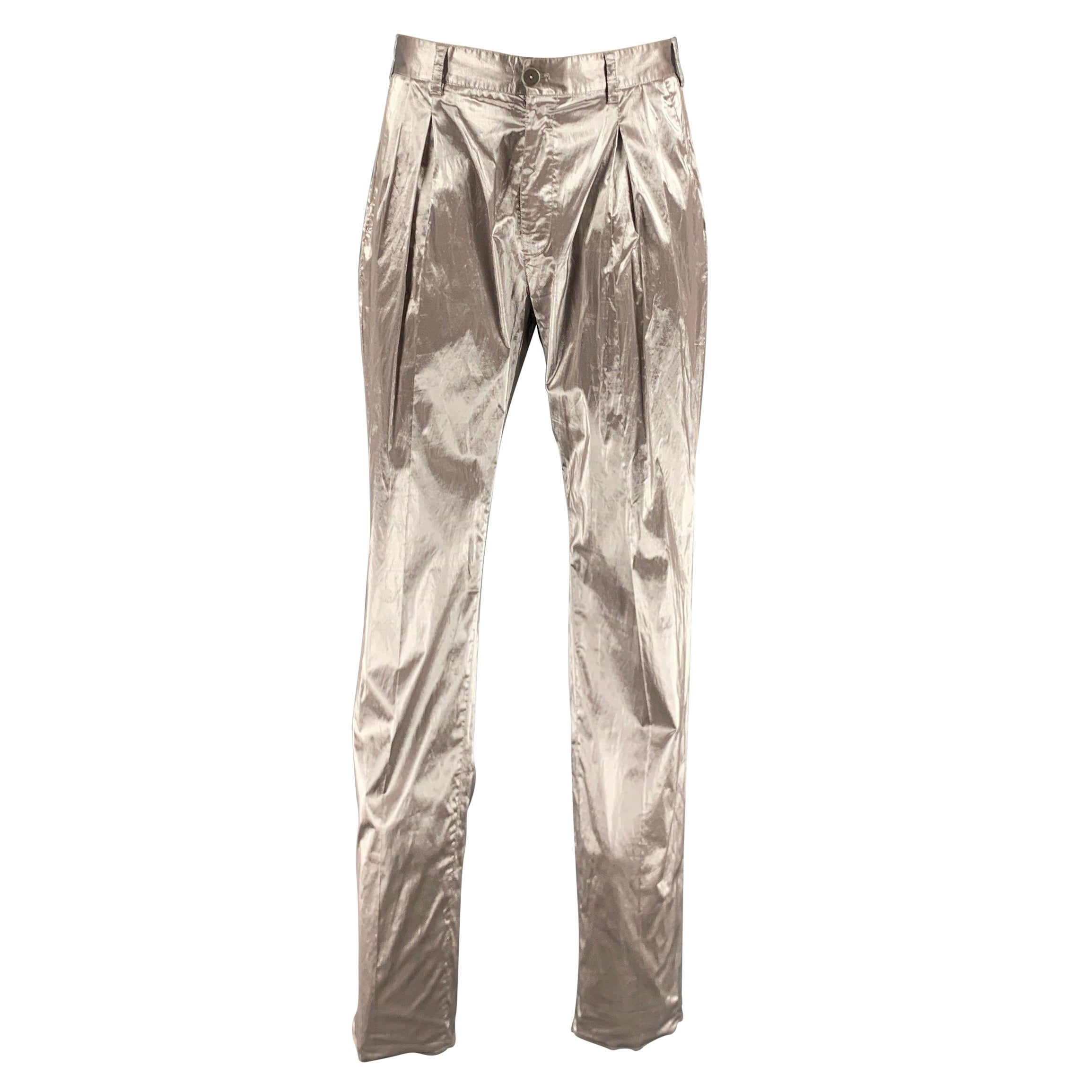 VERSACE Size 34 Silver Metallic Not Listed Pleated Dress Pants For Sale
