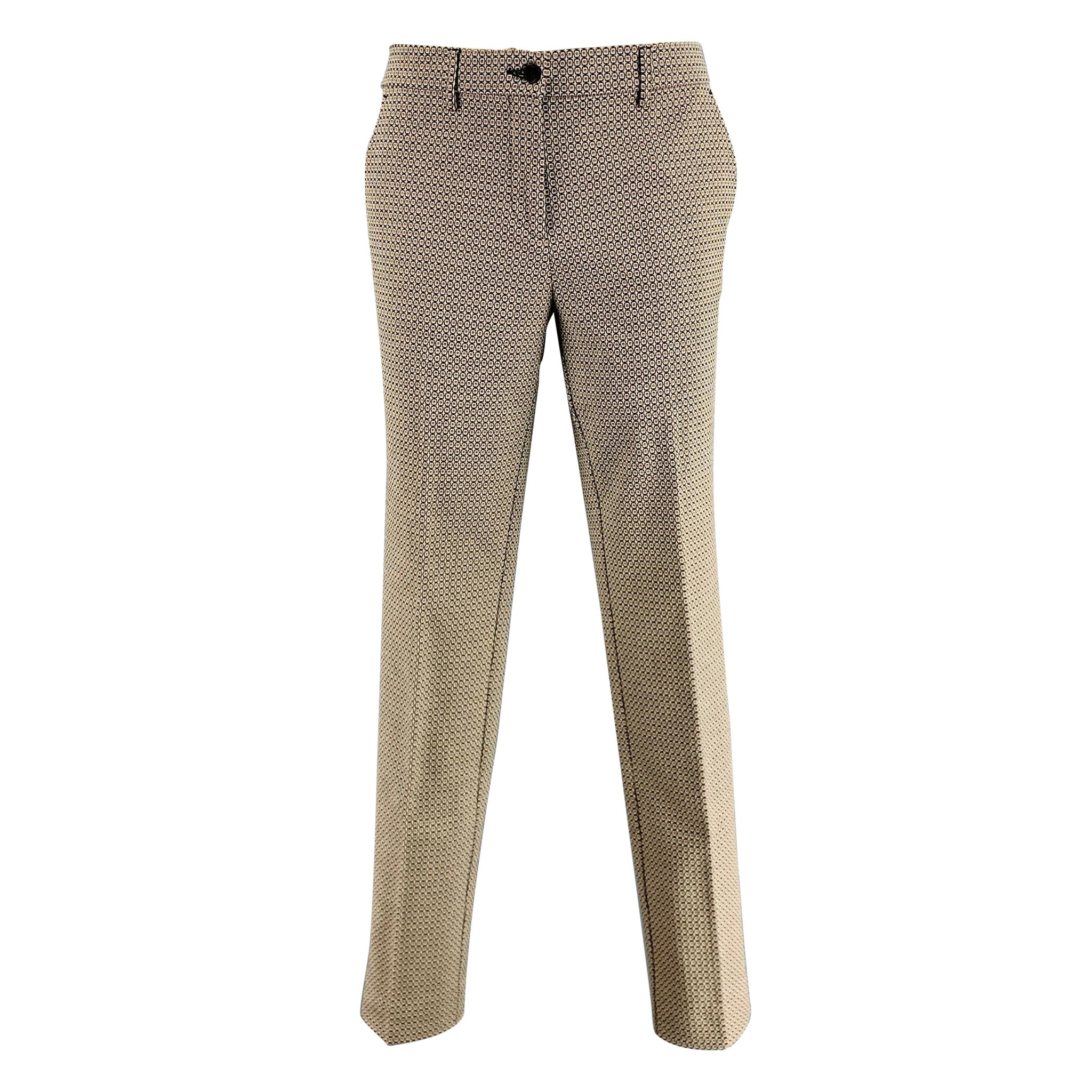 ETRO Size 4 Beige Black Cotton Blend Squares Dress Pants For Sale