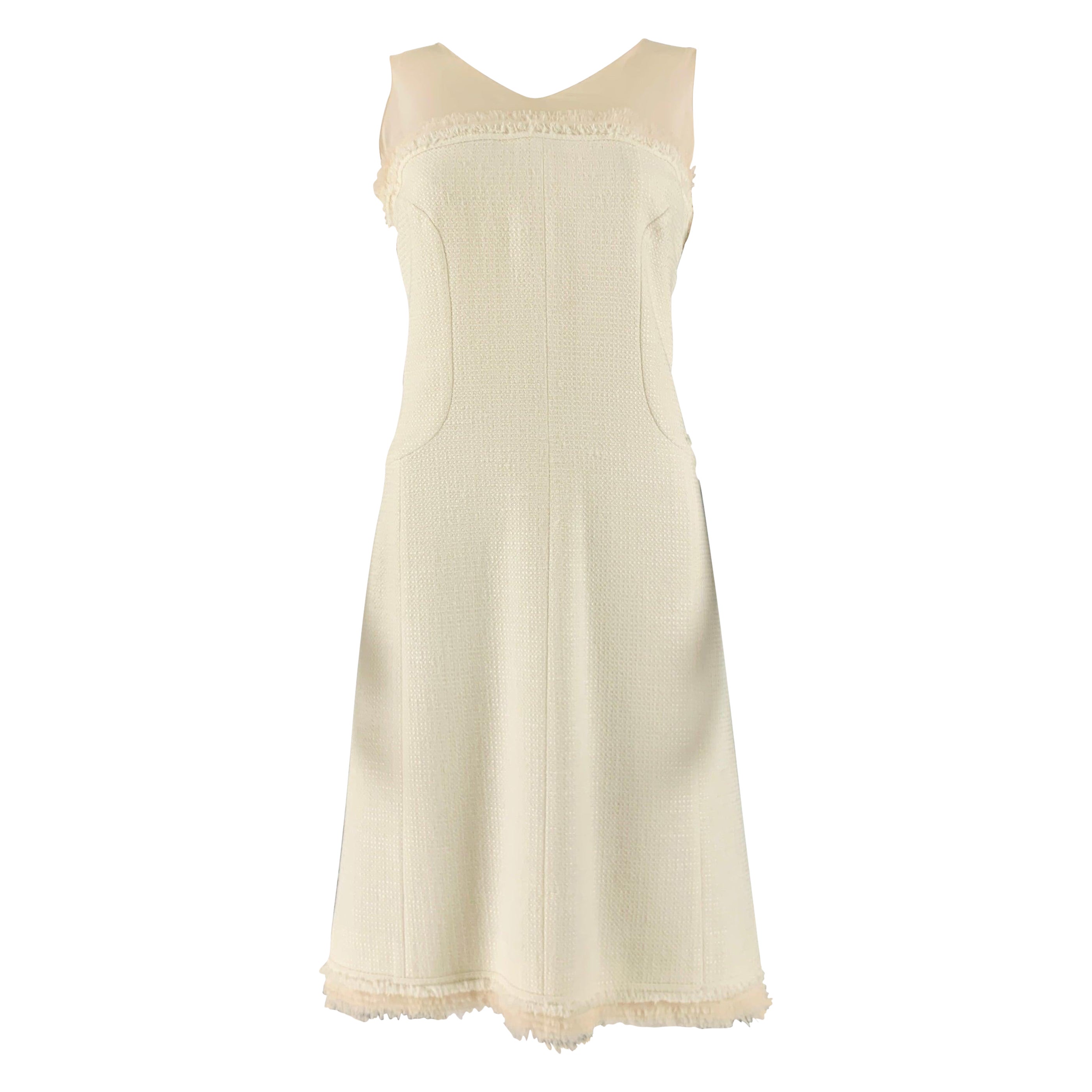 CHANEL Größe 8 Cremefarbene Baumwolle  Ärmelloses Mid-Calf-Kleid aus Acryl im Angebot