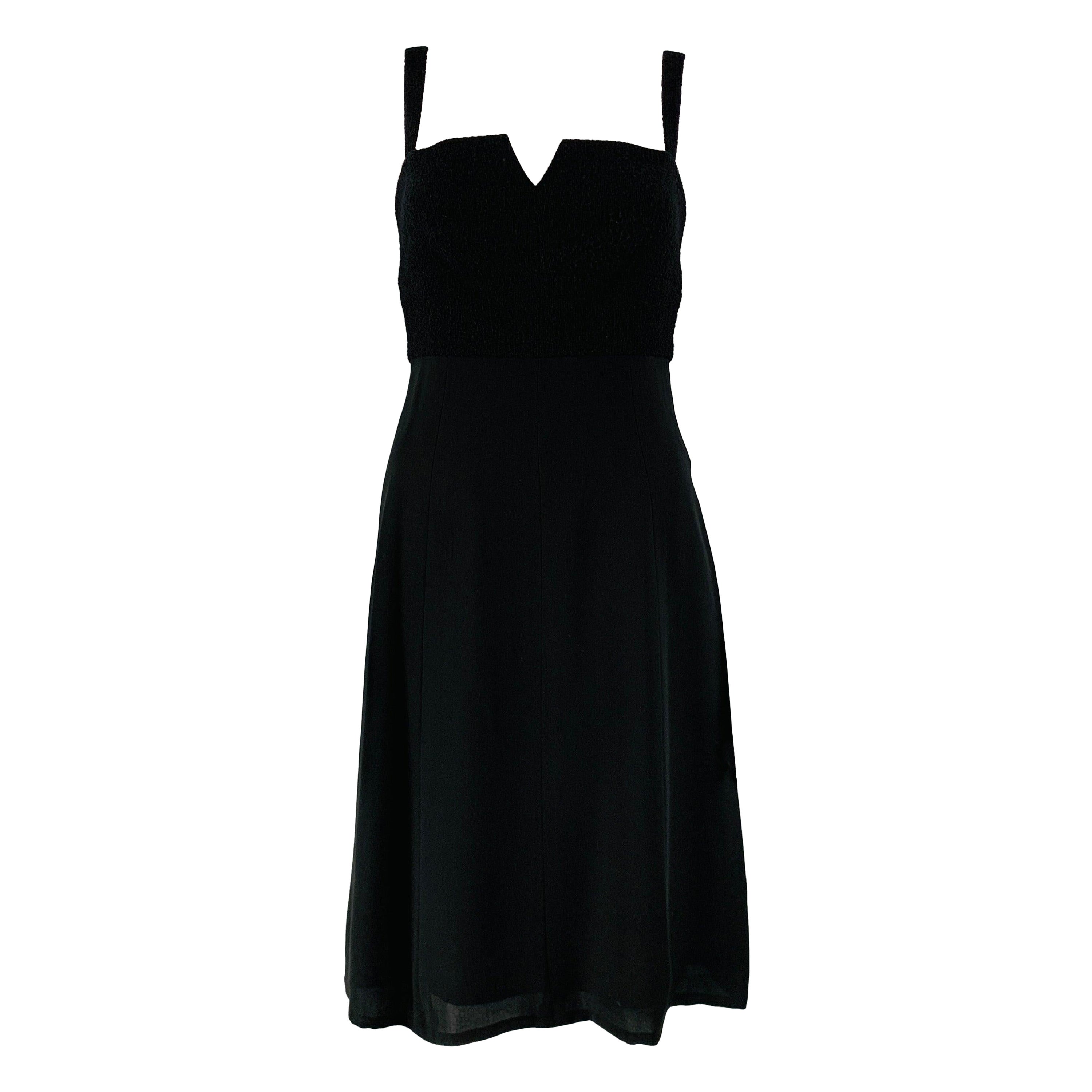CHANEL Size 6 Black Wool  Nylon Empire Waist Below Knee Dress For Sale