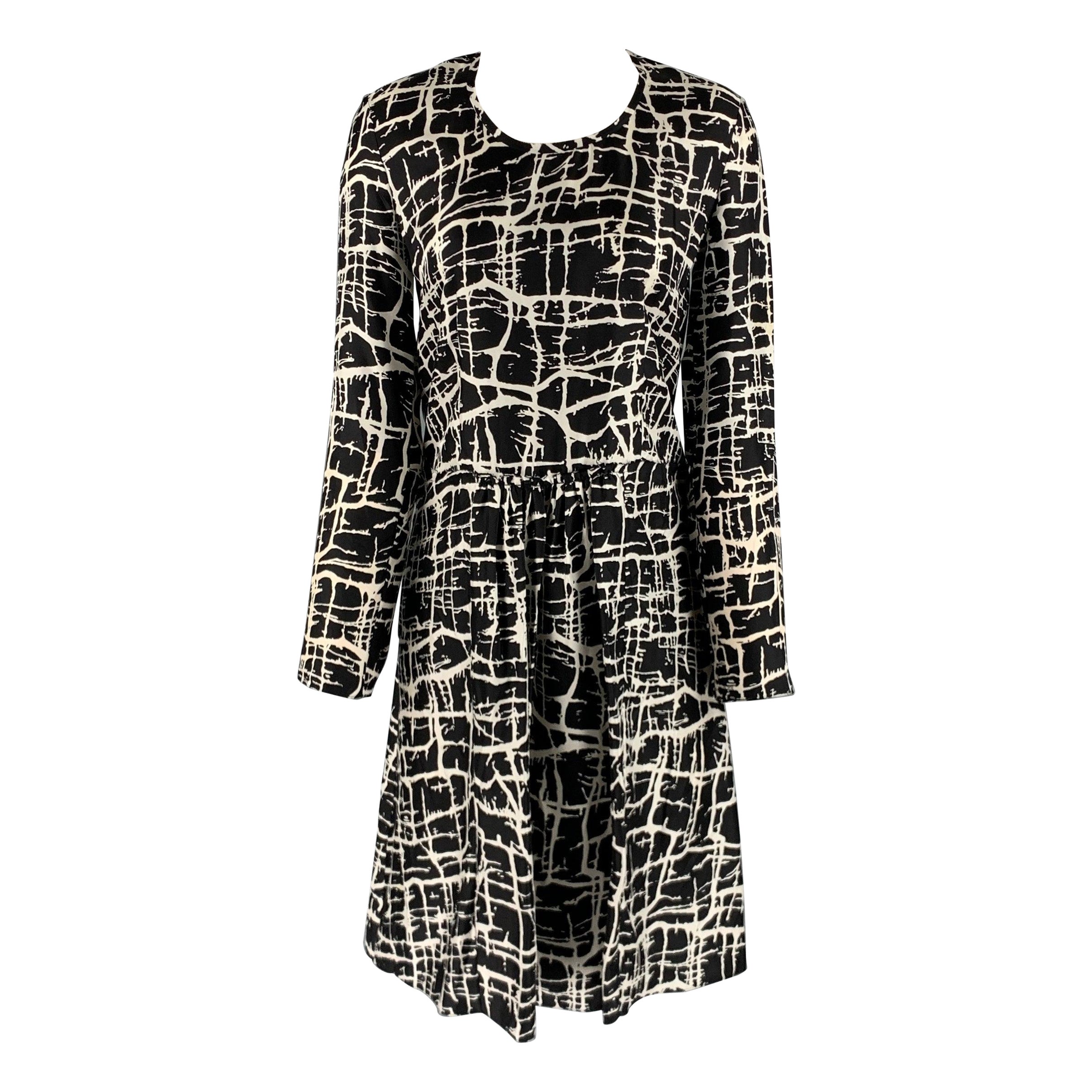 MARNI Size 2 Black Heather Silk Print Long Dress For Sale