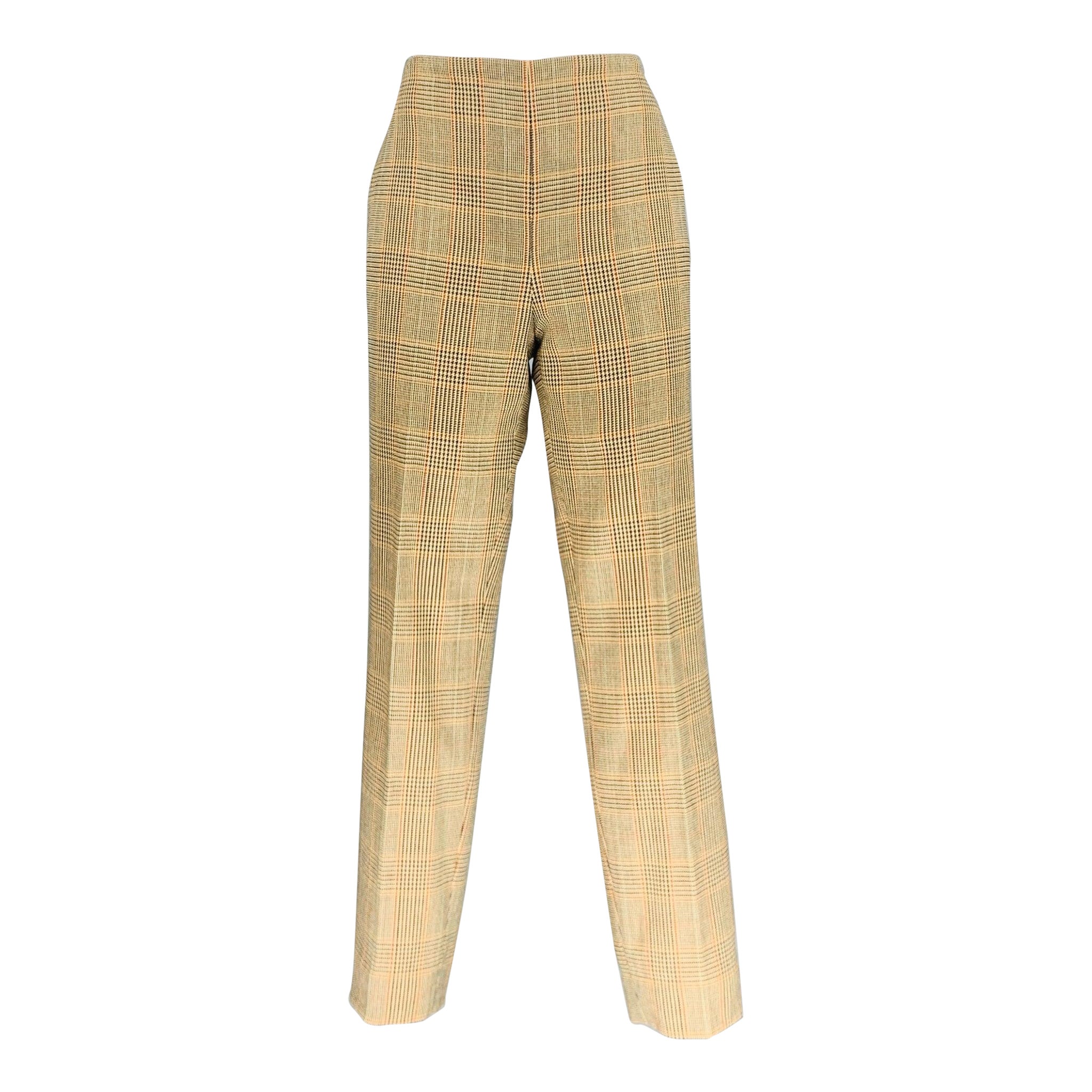 RALPH LAUREN Size 8 Brown Beige Wool Glen plaid Side Zipper Dress Pants For Sale