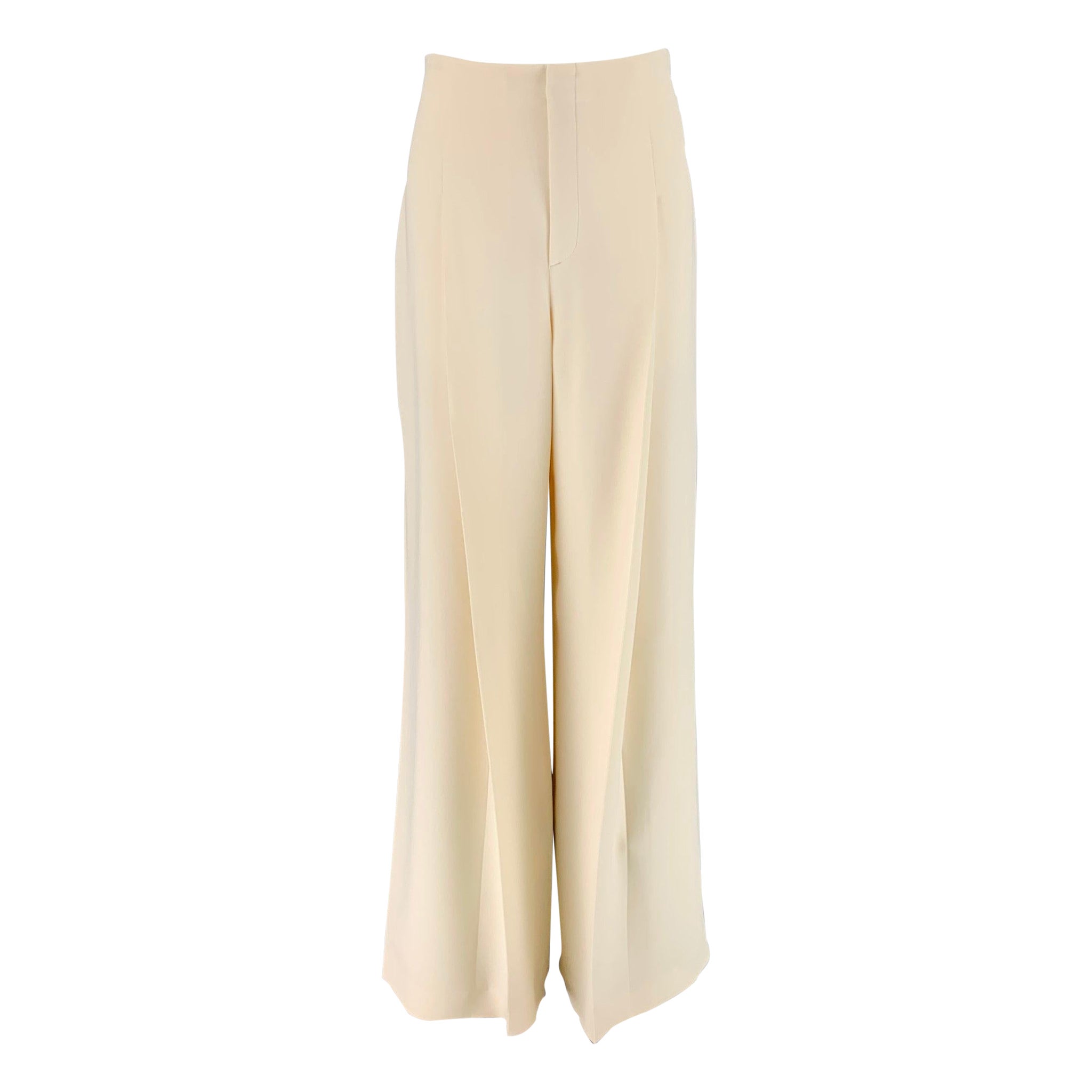 RALPH LAUREN COLLECTION Size 8 Cream Silk Wide Leg Dress Pants For Sale