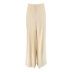 RALPH LAUREN COLLECTION Size 8 Cream Silk Wide Leg Dress Pants