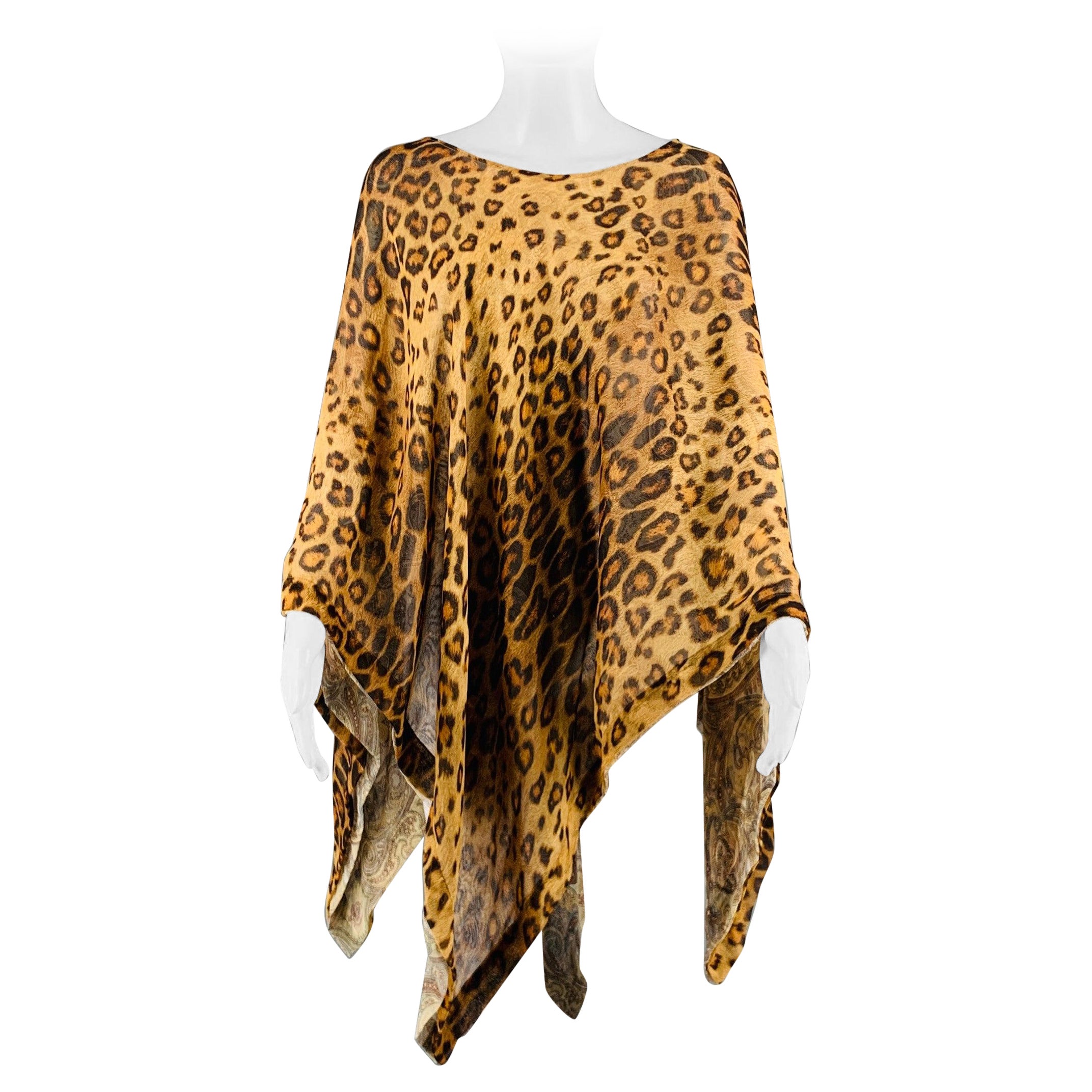 ETRO Size One Size Beige Brown Silk Leopard Poncho Dress Top en vente