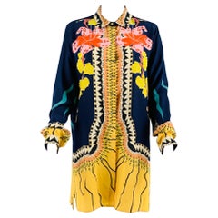 ETRO Taille 8 - Robe longue à fleurs en soie multicolore bleu marine