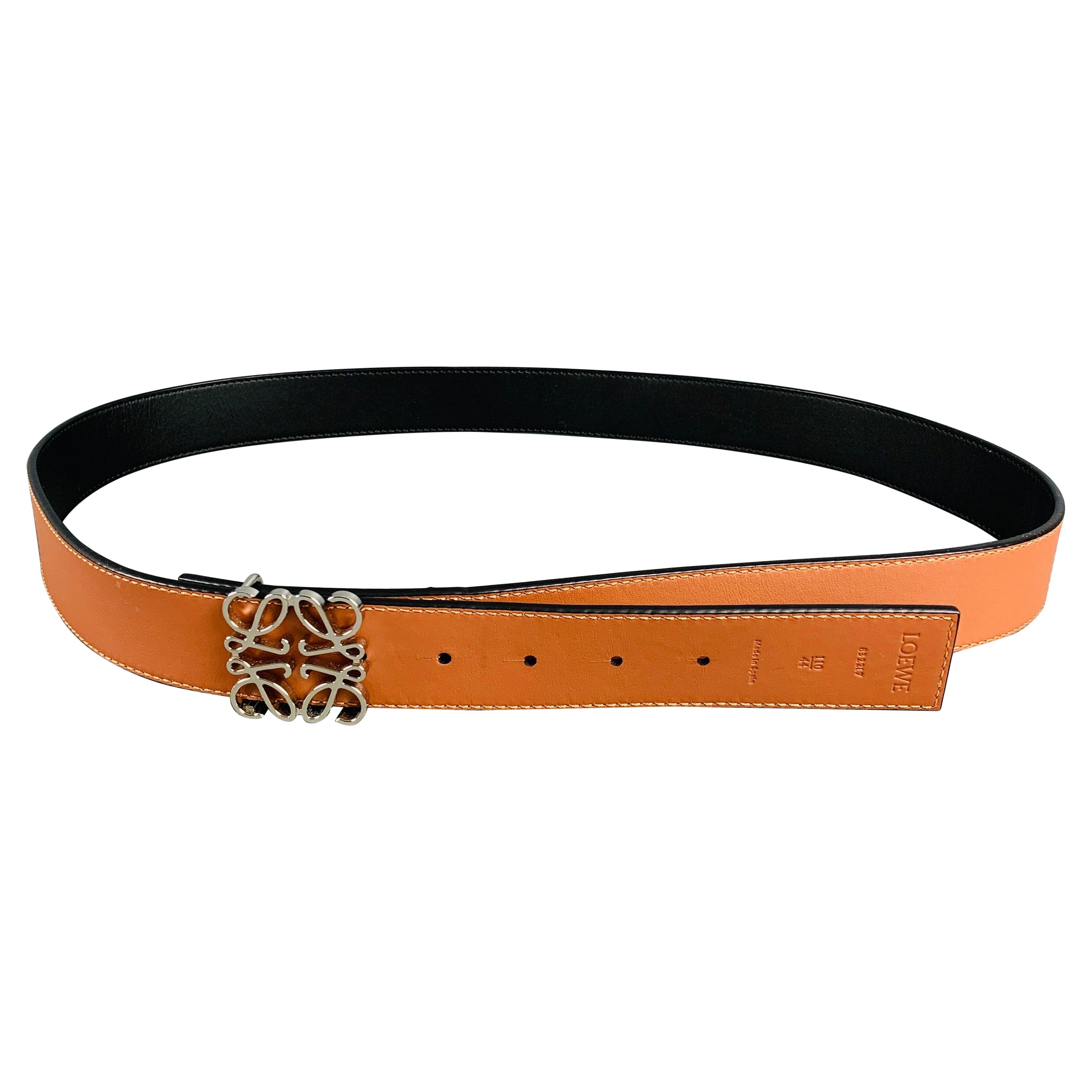 LOEWE Size 44 Black Tan Reversible Leather Belt For Sale