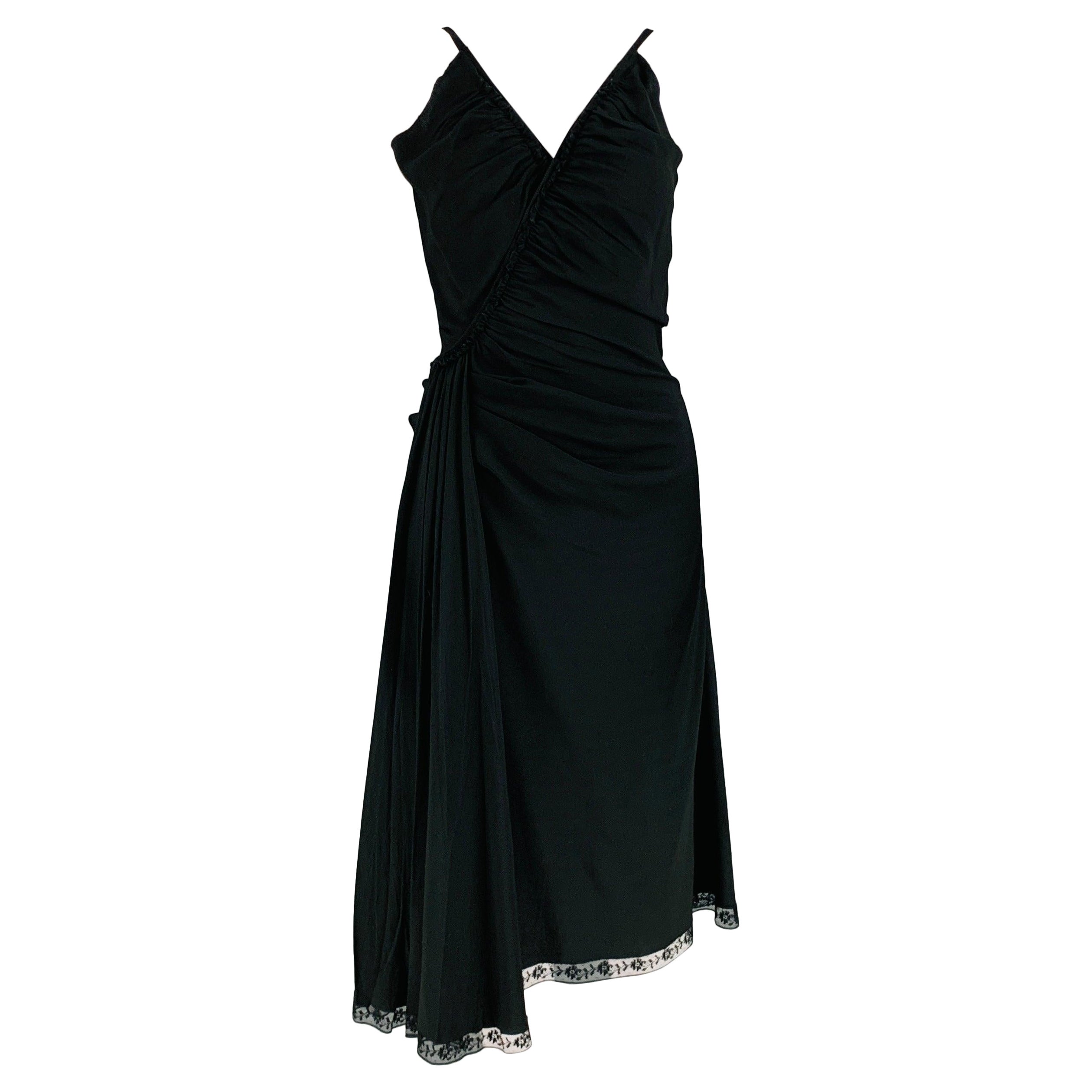 PRADA Size 2 Black Acetate Viscose Ruched Spaghetti Straps Dress For Sale