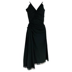 PRADA Size 2 Black Acetate Viscose Ruched Spaghetti Straps Dress