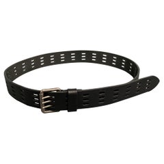 SAINT LAURENT Size 36 Black Perforated Leather Belt