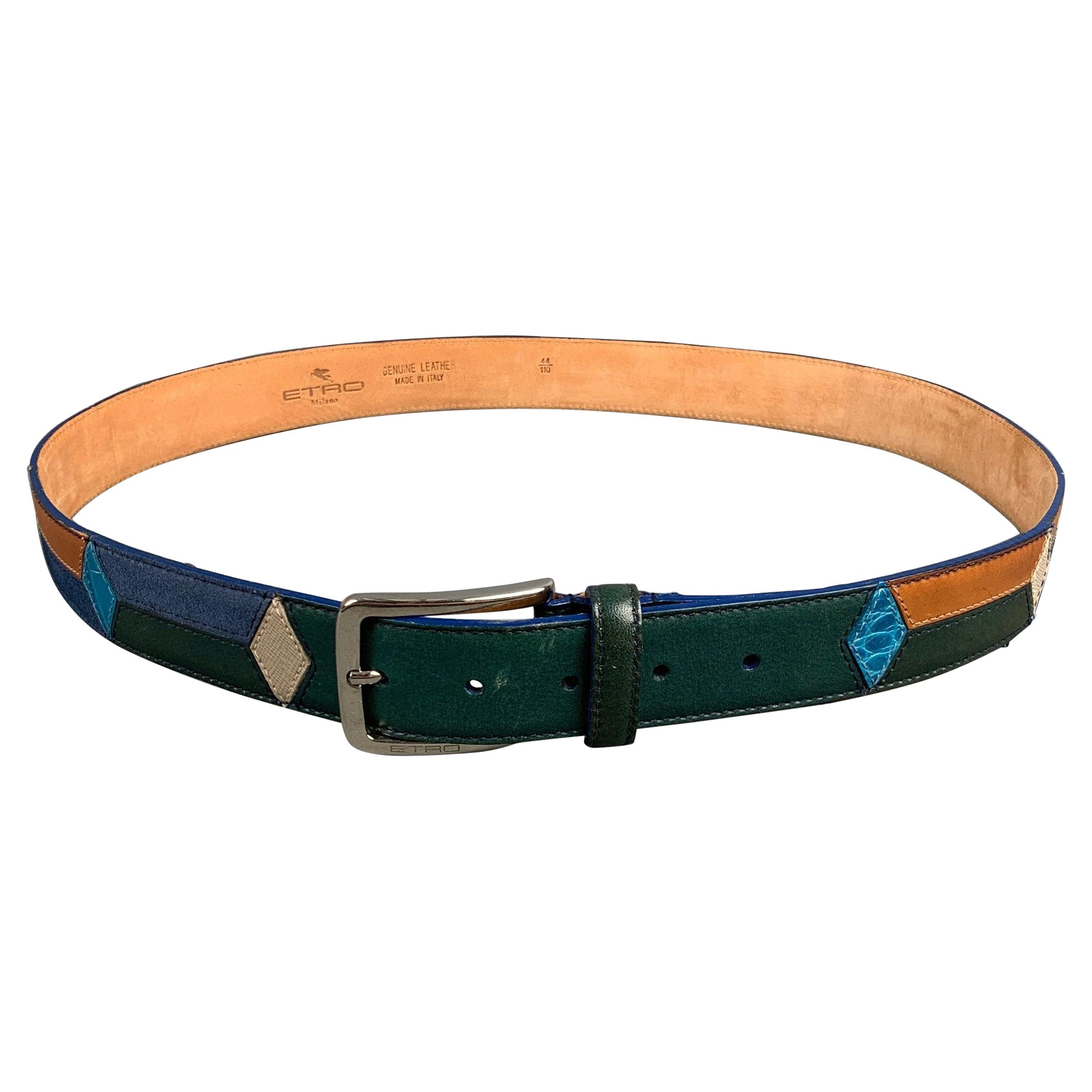 ETRO Size 36 Beige Multi-Color Woven Leather Belt For Sale