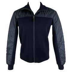 Used PRADA Size 40 Navy Mixed Fabrics Wool Zip Up Jacket