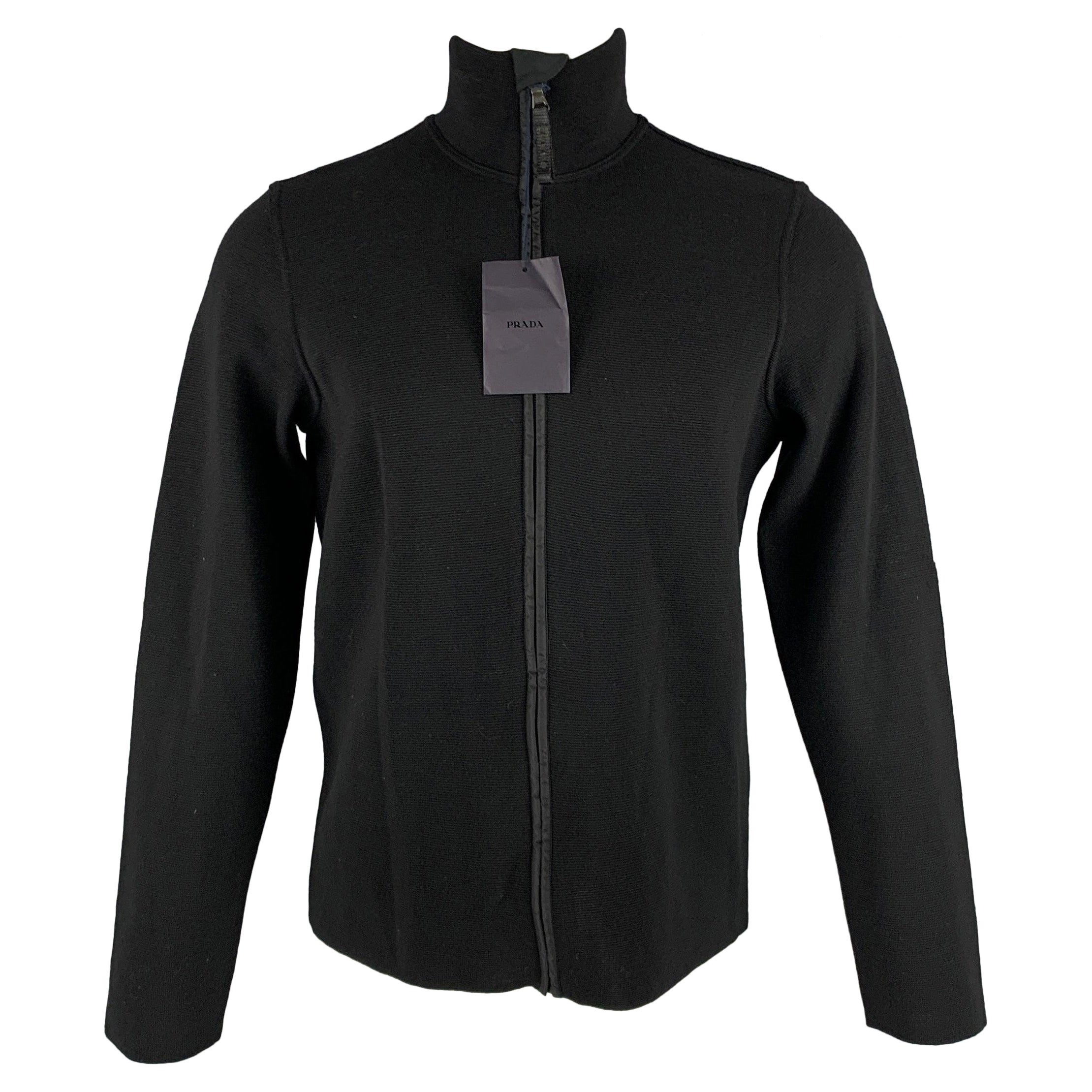 PRADA Size 40 Black Mixed Fabrics Wool Zip Up Jacket For Sale