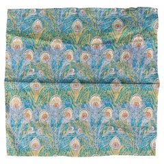 LIBERTY OF LONDON Blue Green Peacock Cotton Pocket Square