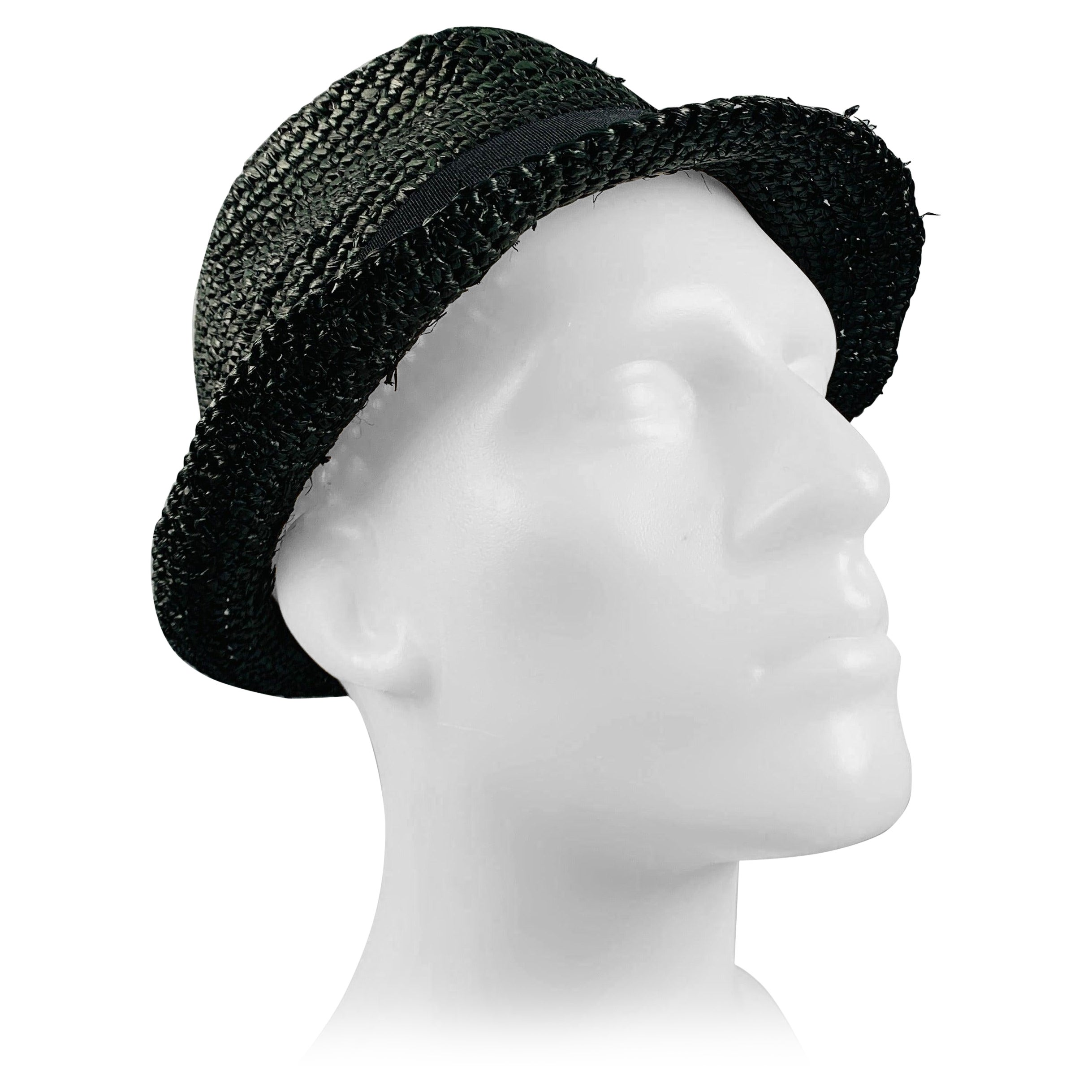 JOHN VARVATOS Size S/M Black Woven Paper Yarn Hats For Sale
