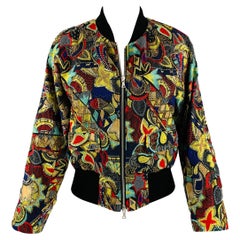 DRIES VAN NOTEN Size 8 Black Multi-Color Cotton Silk Bomber Jacket