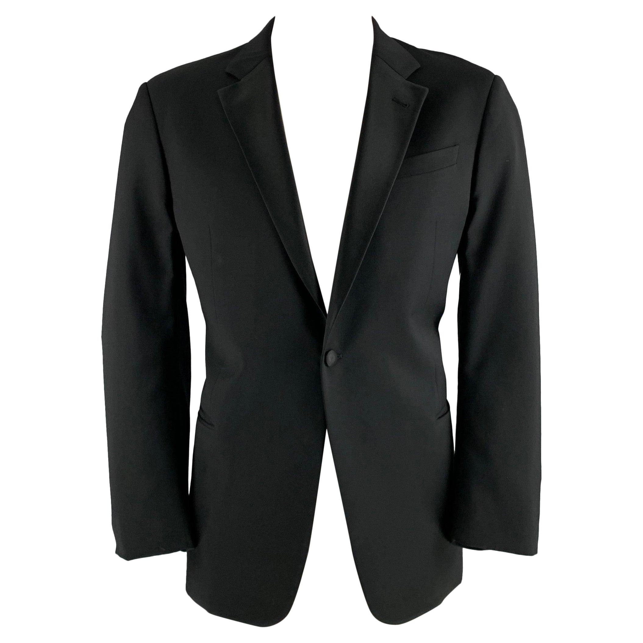 ARMANI COLLEZIONI Size 44 Black Solid Wool Tuxedo Sport Coat For Sale