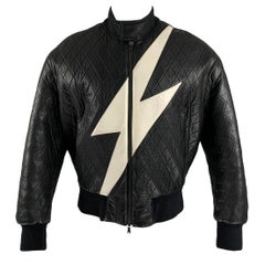 NEIL BARRETT Size S Black White Quilted Leather Zip Up Jacket (veste zippée en cuir noir et blanc)