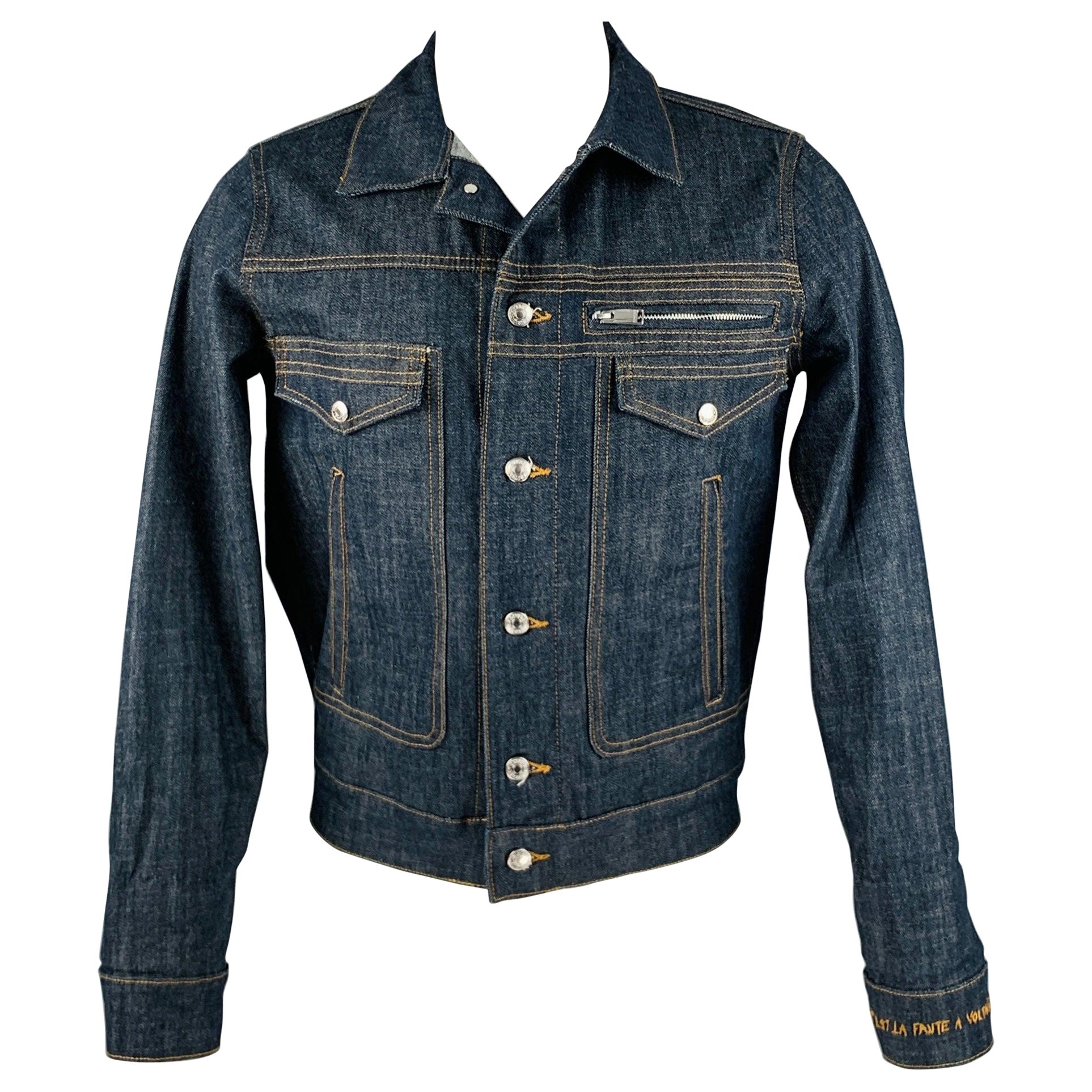 ZADIG & VOLTAIRE Size S Indigo Contrast Stitch Denim Trucker Jacket For Sale