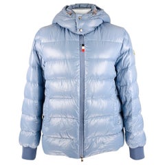 MONCLER Size XXXL Light Blue Quilted Polyamide Zip Up Jacket