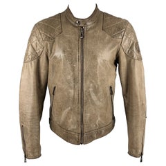 Used BELSTAFF Size 40 Grey Taupe Quilted Leather Motorcycle Jacket