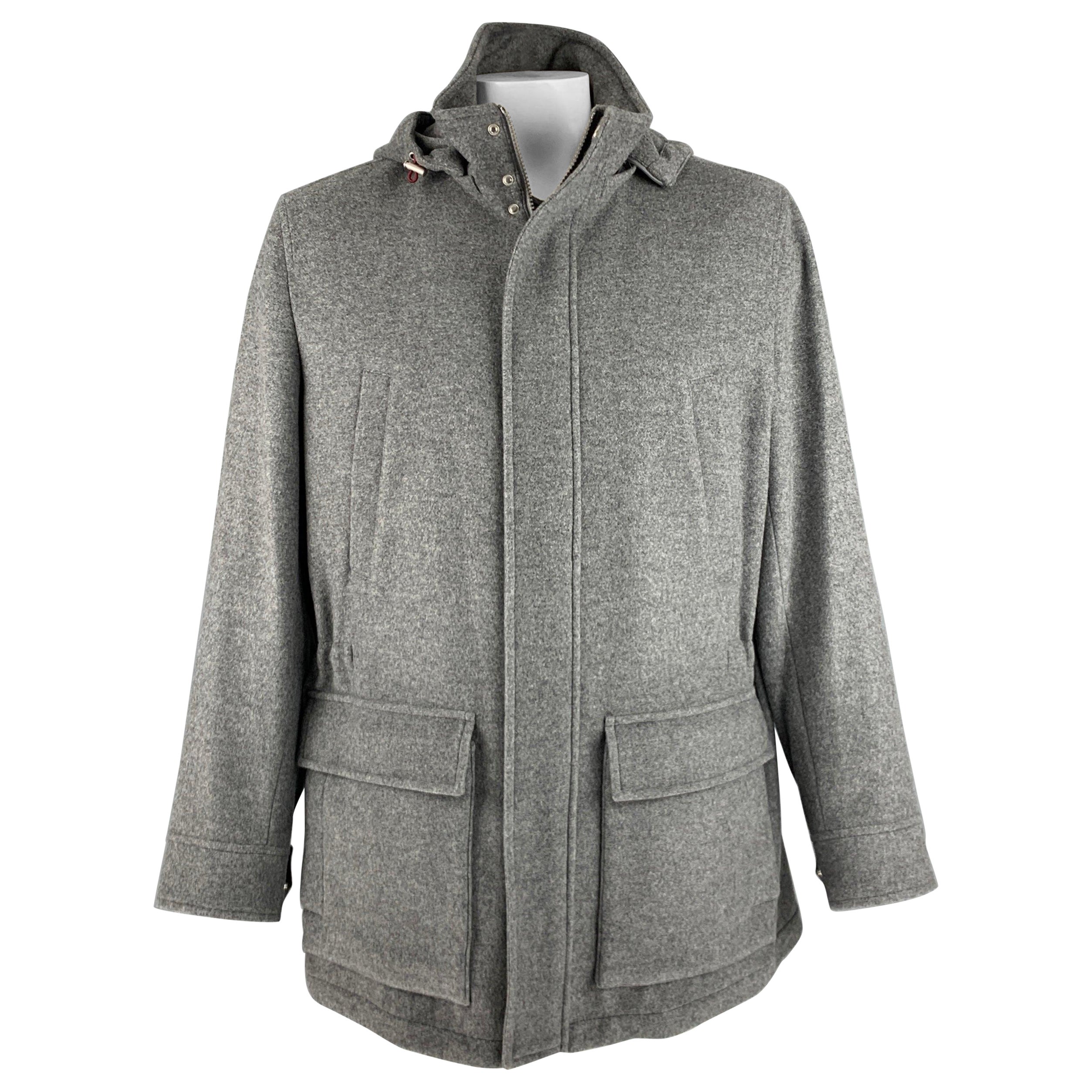 BRUNELLO CUCINELLI Size 46 Grey Cashmere Zip Snaps Jacket For Sale