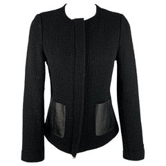 VINCE Größe 6 Schwarze Jacke mit Reißverschluss aus Wollmischung und Kunstleder