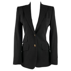 DOLCE & Gabbana Taille 2 Blazer noir en laine mélangée à boutonnage unique