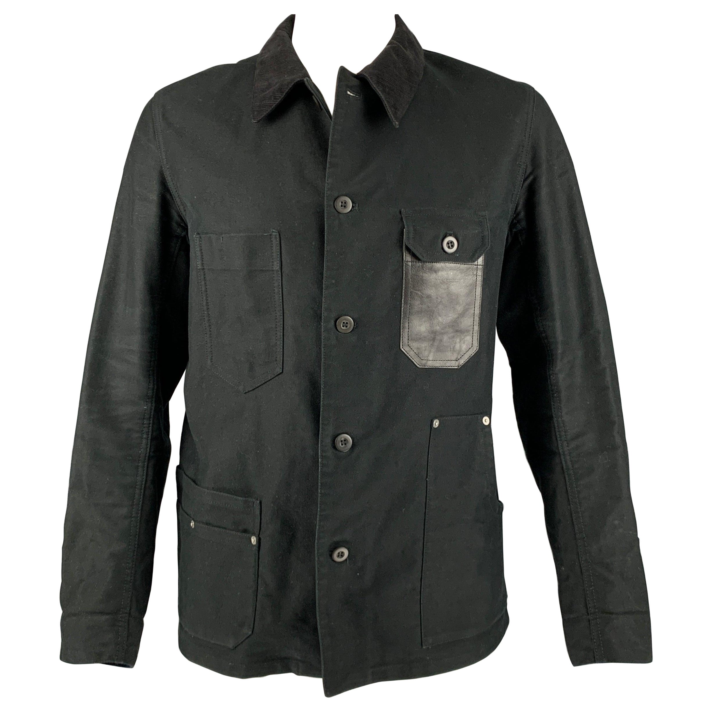 JUNYA WATANABE Size L Black Mixed Fabrics Cotton Worker Jacket For Sale