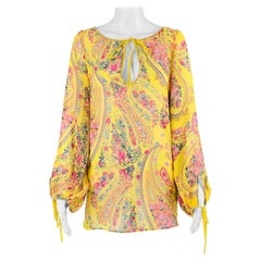 ETRO Size 2 Yellow Pink Silk Floral Long Sleeve Blouse