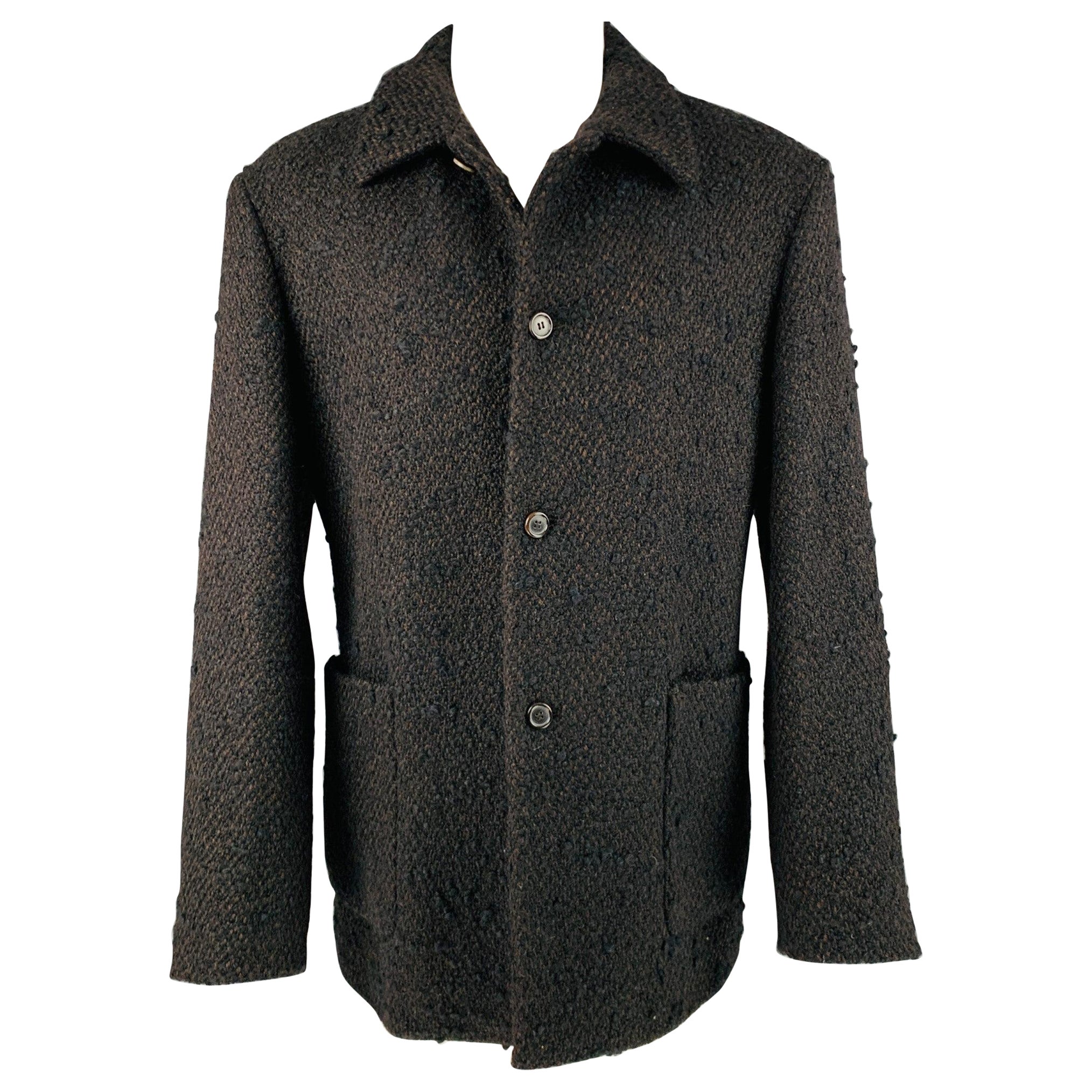 PRADA Size 40 Black Brown Tweed Wool Blend Patch Pockets Jacket