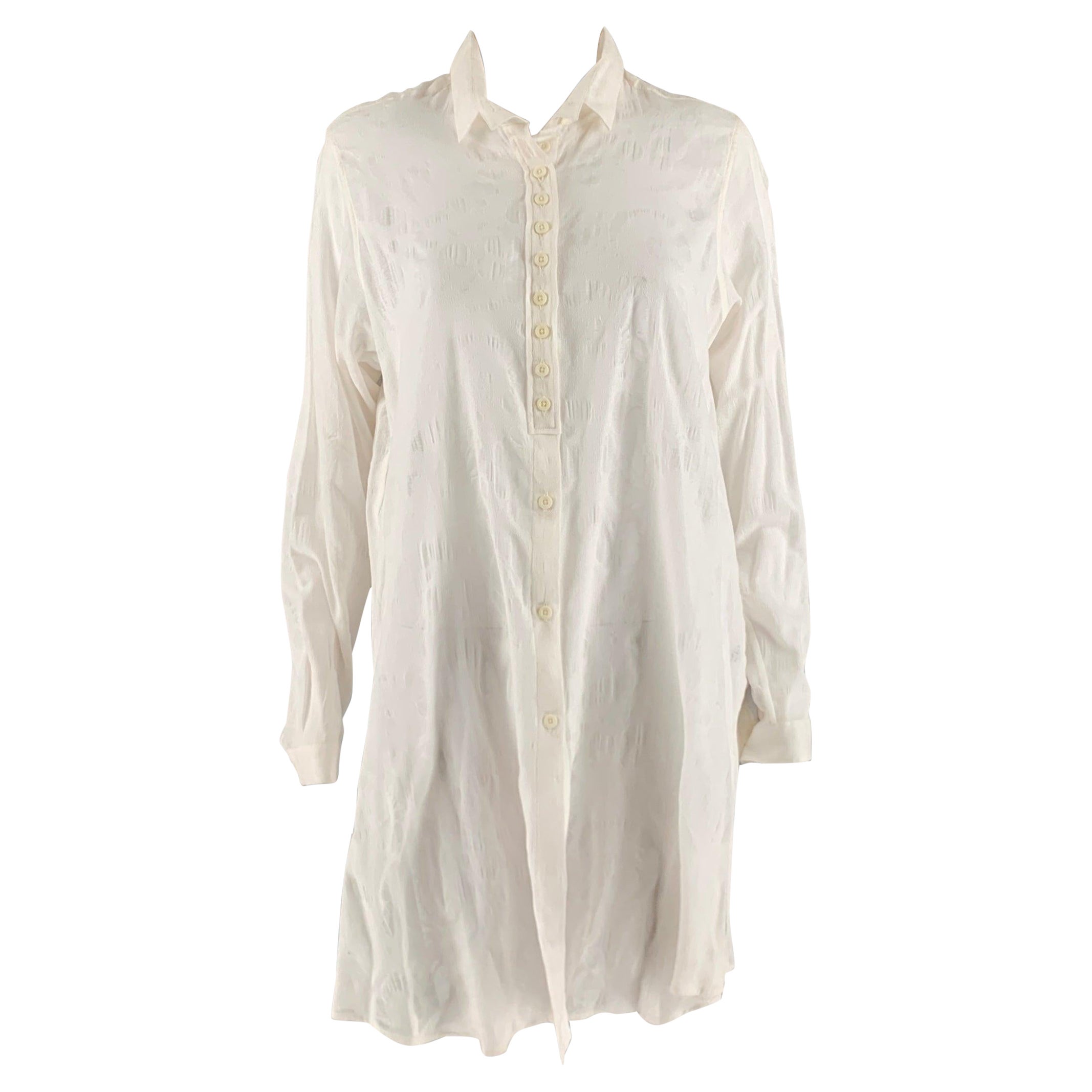 ANN DEMEULEMEESTER Size 6 White Cotton Textured Long Blouse For Sale