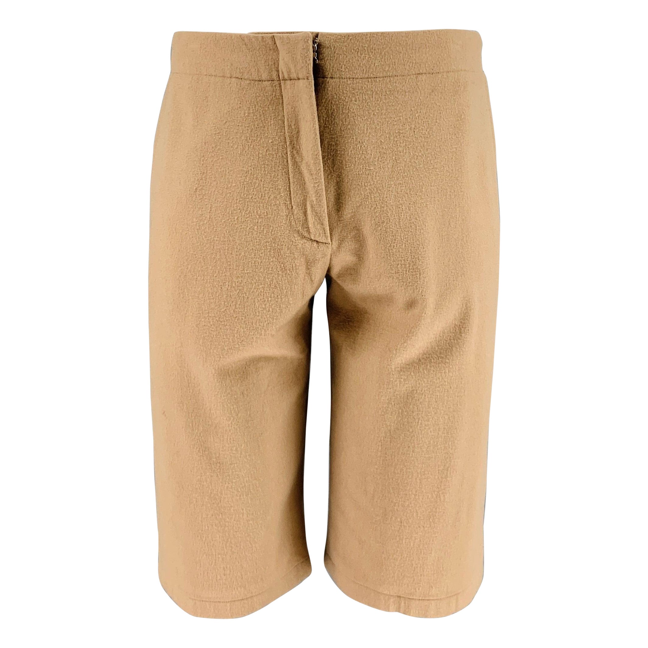 JIL SANDER Size 8 Camel Wool Blend Flat Front Shorts For Sale