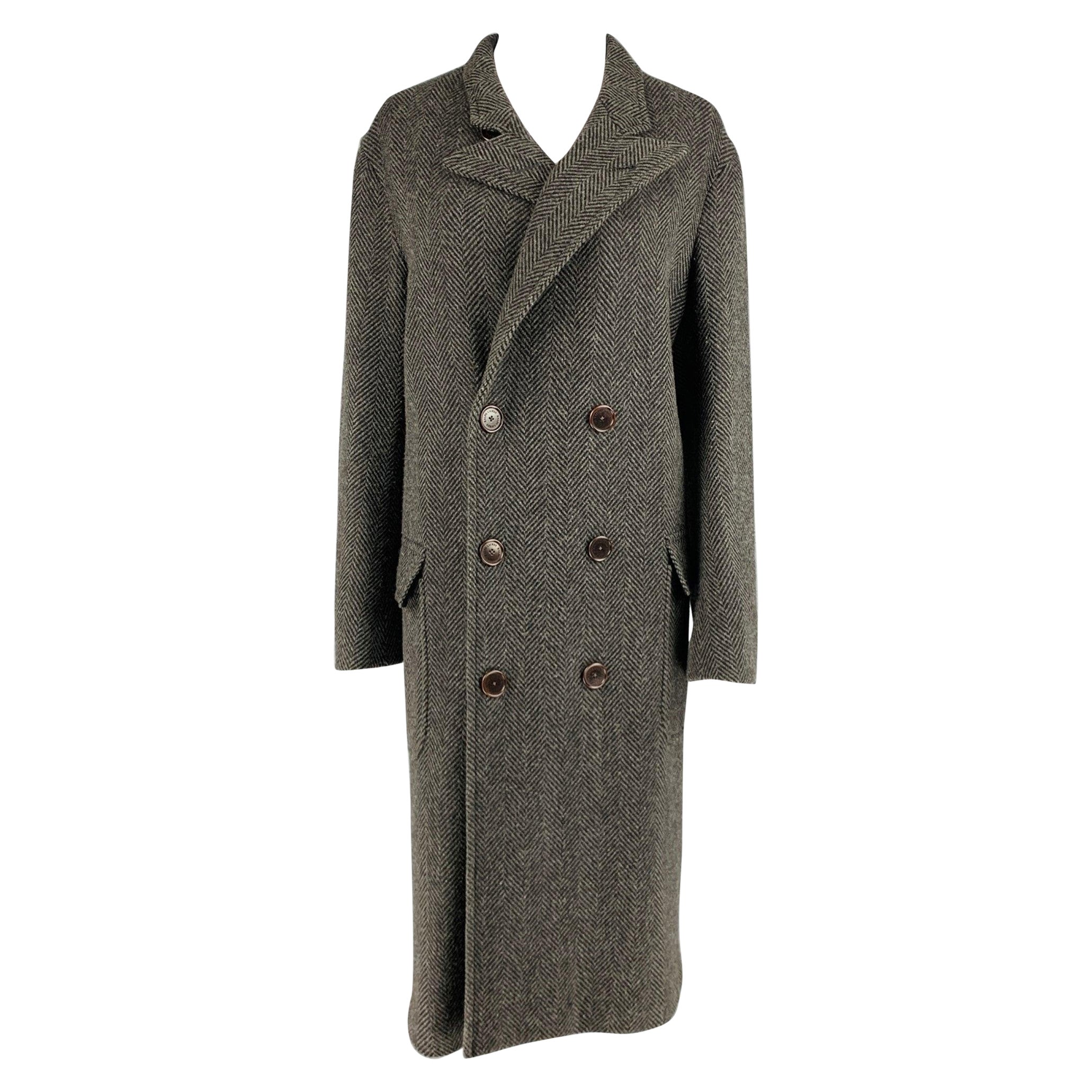 RALPH LAUREN Zweireihiger Mantel aus grauer und schwarzer Wolle mit Fischgrätenmuster, Größe 8 im Angebot