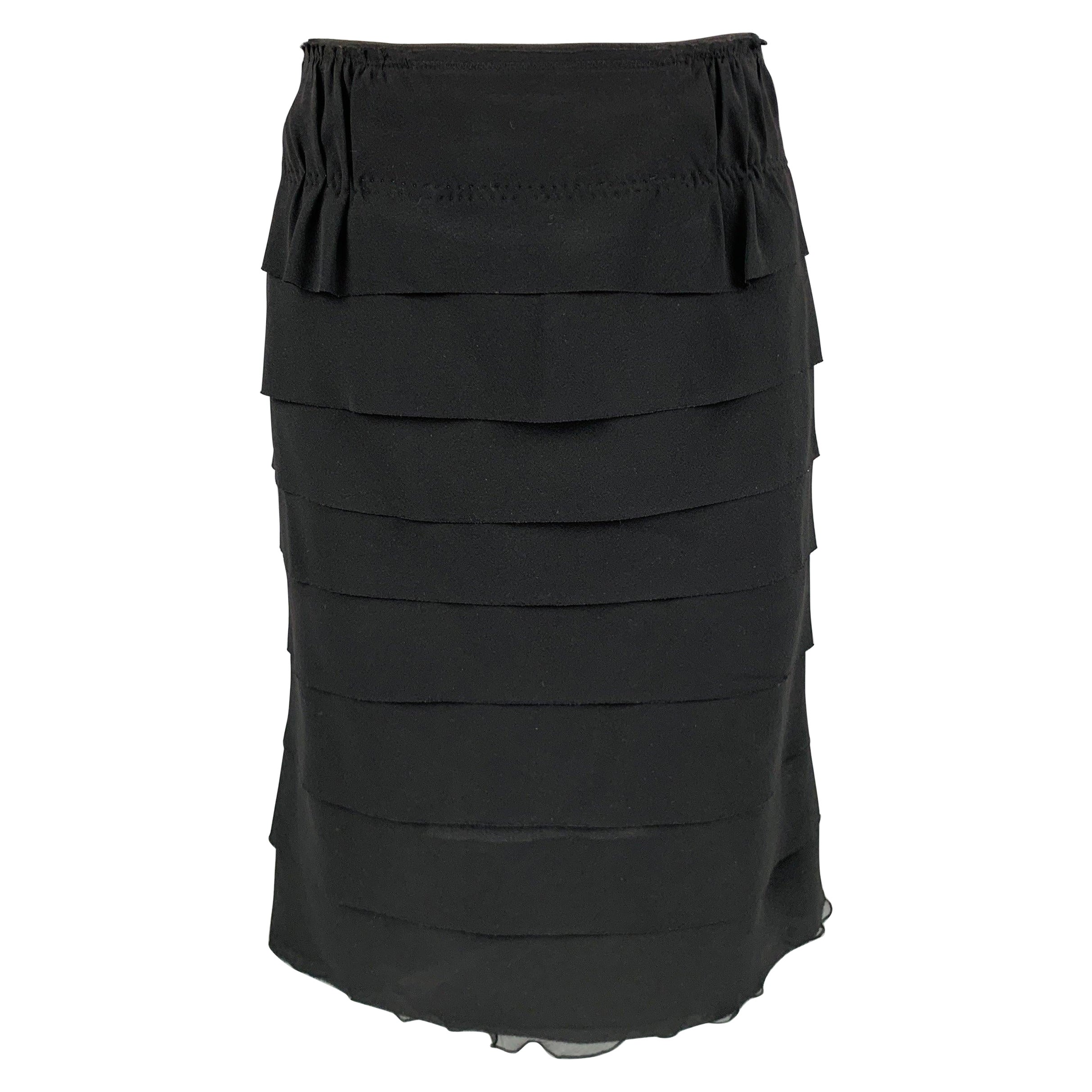 NINA RICCI Size 6 Black Silk Pencil Skirt For Sale