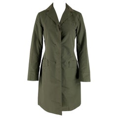 JIL SANDER Size 2 Olive Cotton Polyamide Solid Notch Lapel Coat