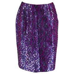 GEOFFREY BEENE Size 6 Purple Silver Lace Below Knee Skirt