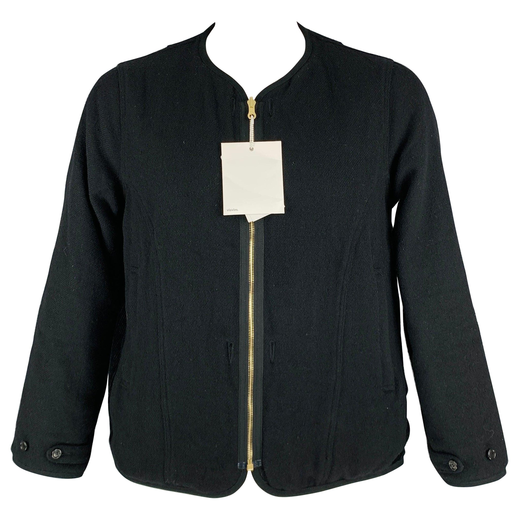 VISVIM -Wawona Down Jacket -Size L Black Beige Tweed Wool Linen Zip Up Coat For Sale