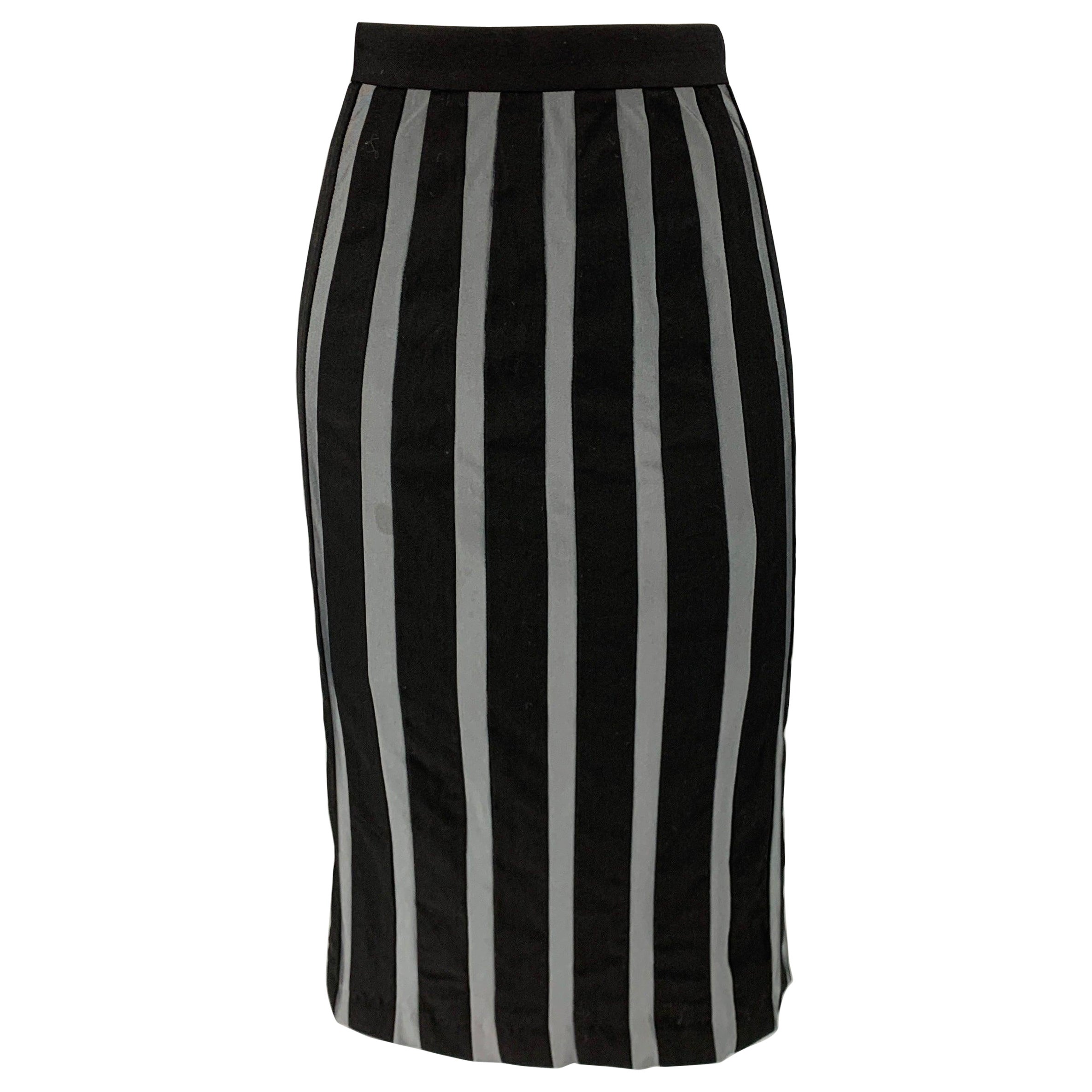 JEAN PAUL GAULTIER Size 4 Black Grey Stripe Pencil Skirt For Sale