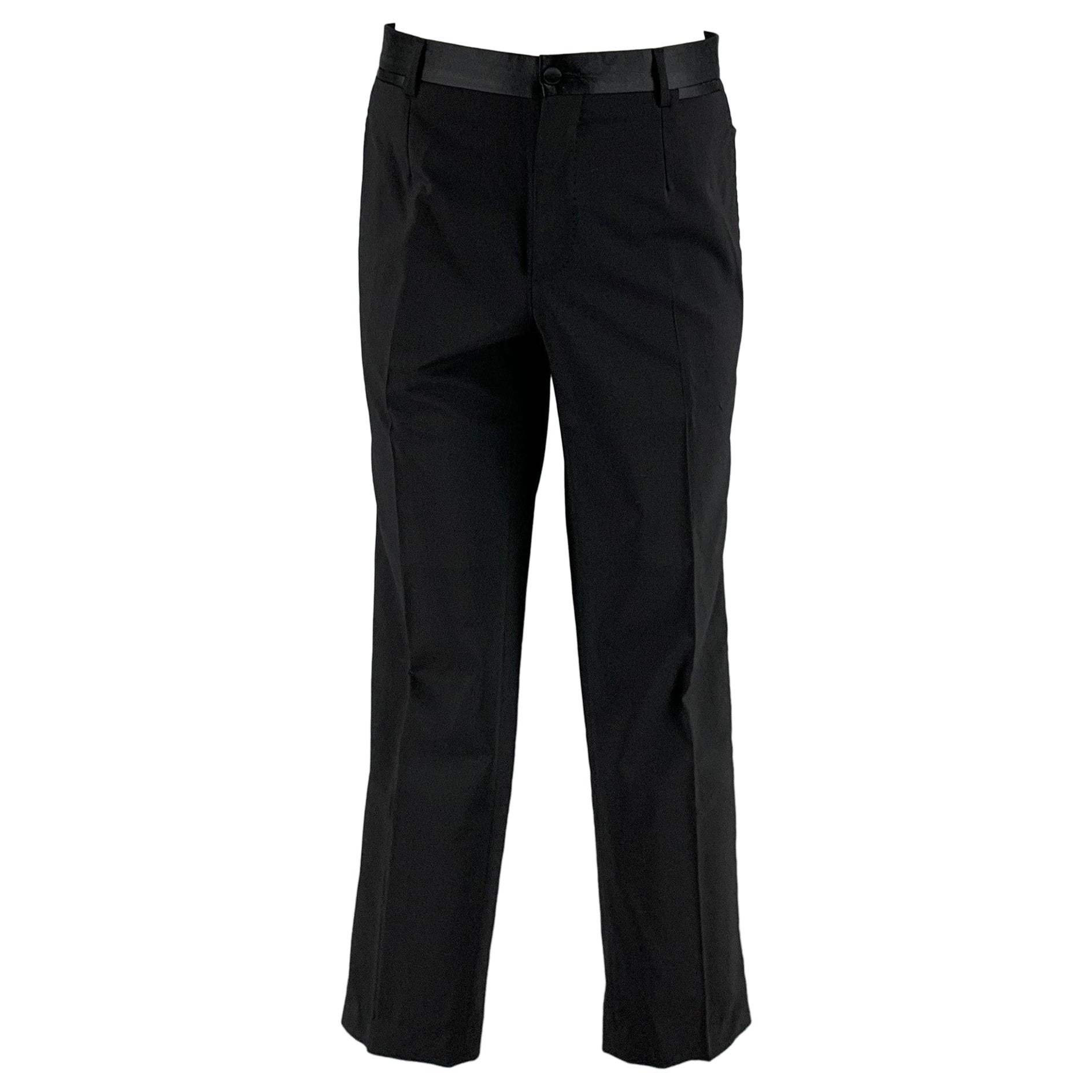 D&G by DOLCE & GABBANA Size 32 Black Solid Wool Blend Tuxedo Dress Pants For Sale