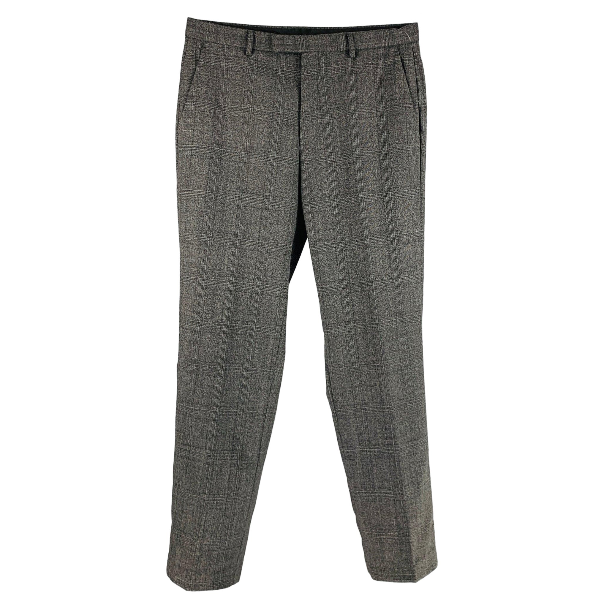 CALVIN KLEIN Taille 32 Pantalon habillé en laine polyester Glenplaid noir délavé en vente