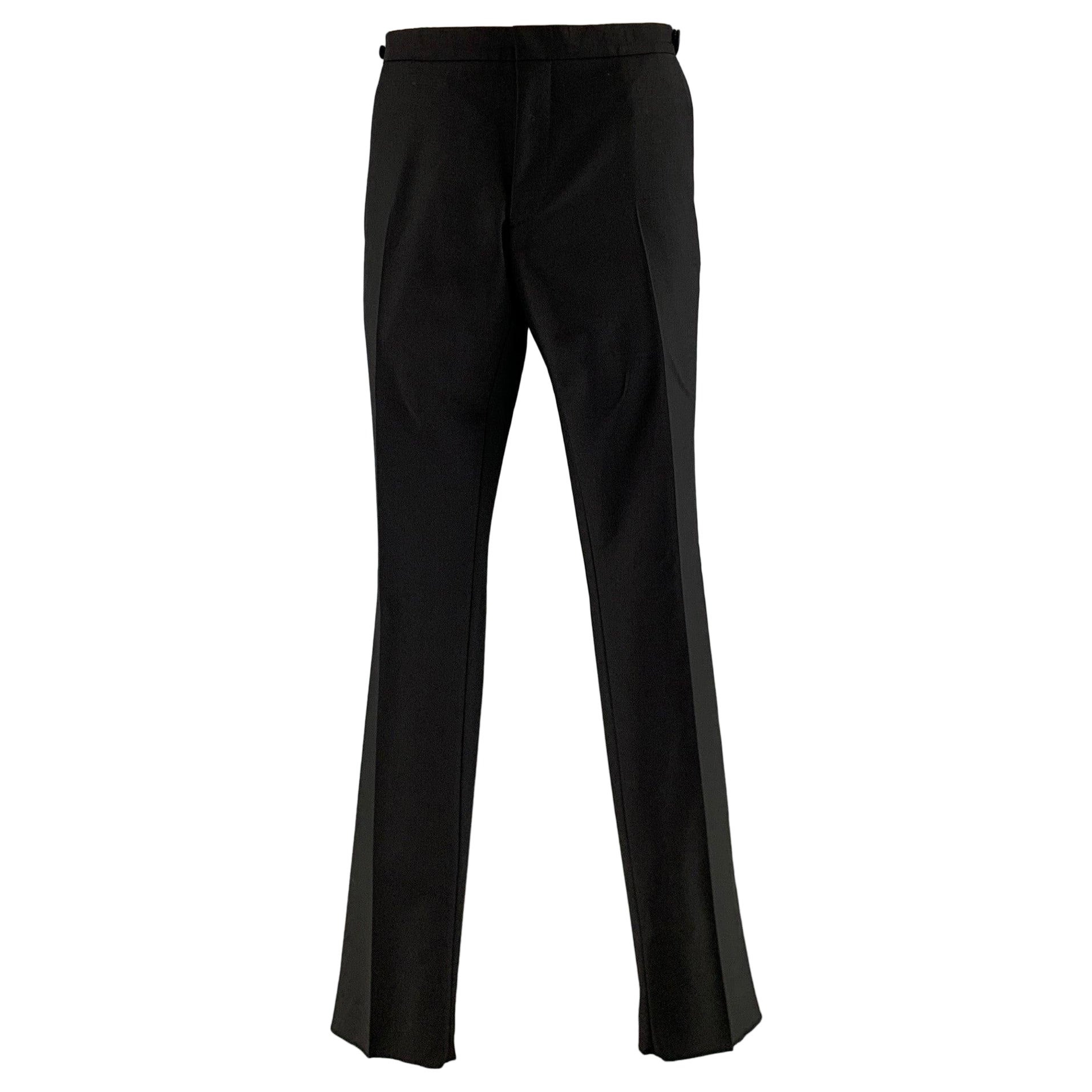BURBERRY LONDON Size 34 Black Solid Cupro Cotton Tuxedo Dress Pants For Sale