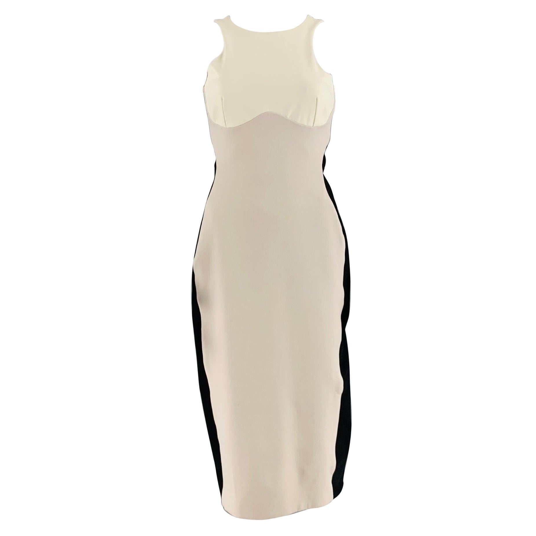 STELLA McCARTNEY Size 6 Black Beige & Cream Polyamide Eastane Color Block Dress For Sale