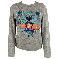 KENZO Sweat-shirt à col ras du cou avec broderie de logo tigre gris-bleu taille S